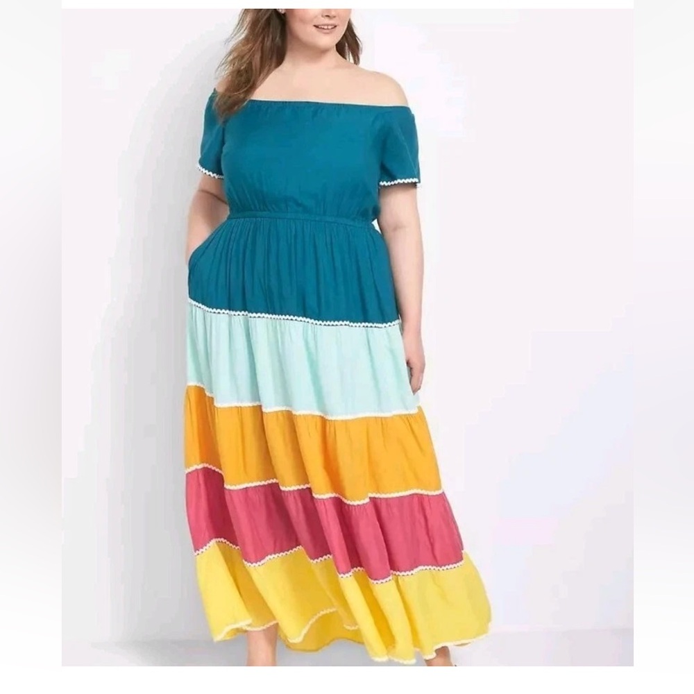 Lane Bryant summer  size 26/28 plus size 
Off-Shoulder Colorblock Maxi Dress